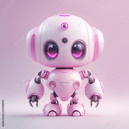 cute kawaii tiny pink robot  white background Generative AI