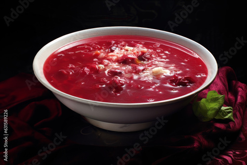 Generated photorealistic image of a plate of appetizing rich borscht