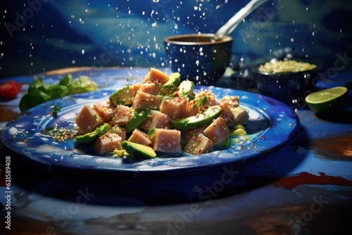 Generated photorealistic image of a plate with fresh ceviche salad photo