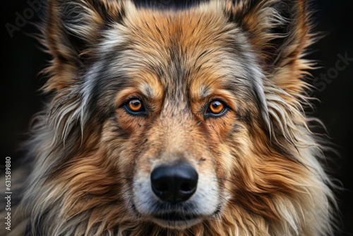 A close-up portrait of a majestic German Shepherd with piercing eyes against a pitch-black background  showcasing the dog s intelligence and strength