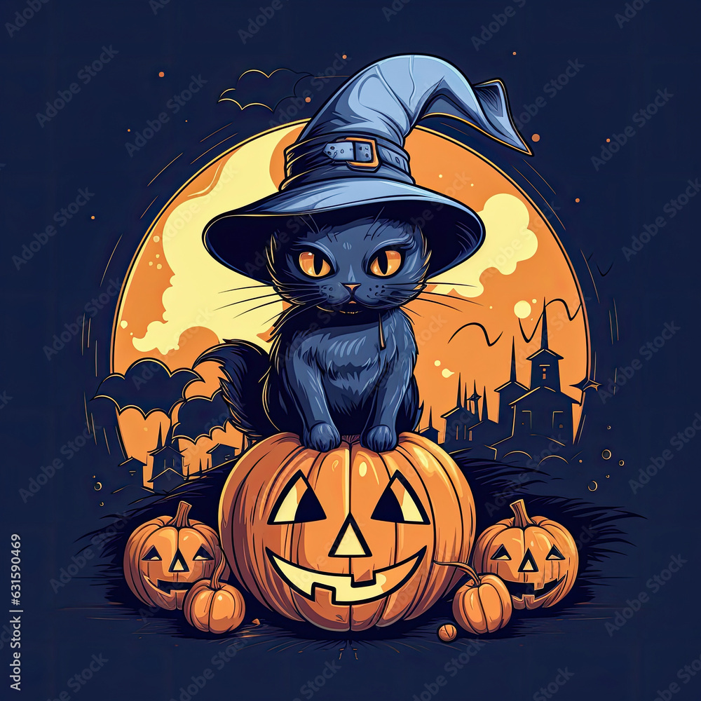 Halloween cat with pumpkin, generative ai Halloween cat with pumpkin, generative ai