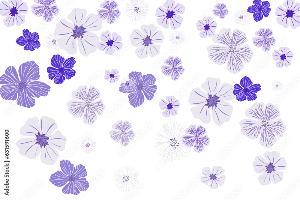 Light blue pattern from vector sketch of decorative florists. Chic trendy floral design in a simple style.