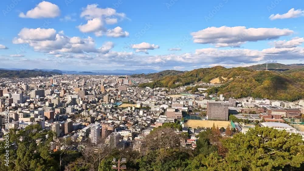 View from Matsuyama castle onto the city skyline. Ehime, Shikoku, Japan 