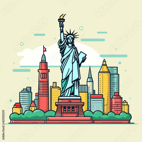 Statue of Liberty. Statue of Liberty hand-drawn comic illustration. Vector doodle style cartoon illustration