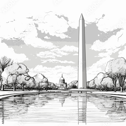 Washington Monument. Washington Monument hand-drawn comic illustration. Vector doodle style cartoon illustration
