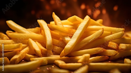 Golden French fries potatoes on a dark background