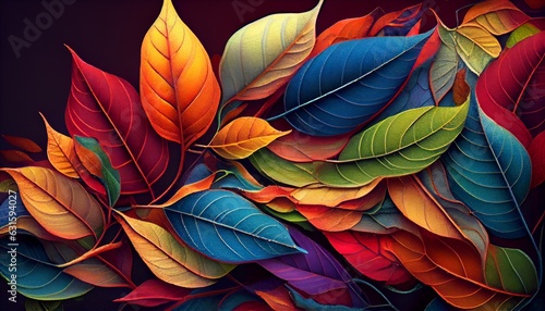 Colorful leaves in a naturalistic style. Generative in ai