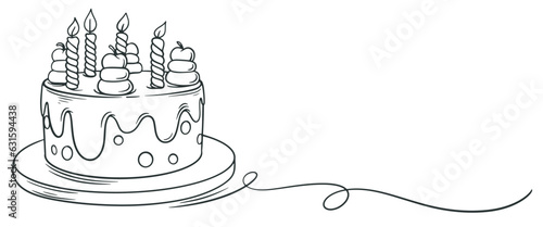 Birth day cake with candles line art vector illustration