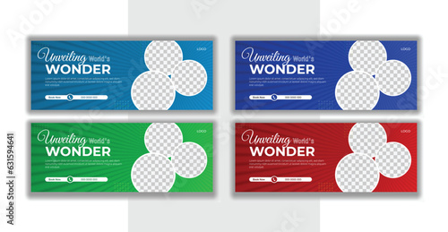 Vector travel facebook cover design template for tour social media cover with photo holder,  travel social media banner, web banner design for ads.