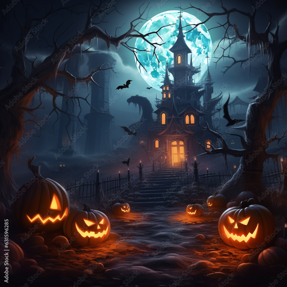 Pumpkin Halloween in dark night background orange tone design for Halloween 31 October.