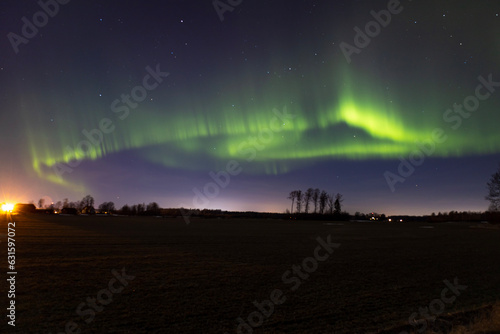 Northern lights over the field