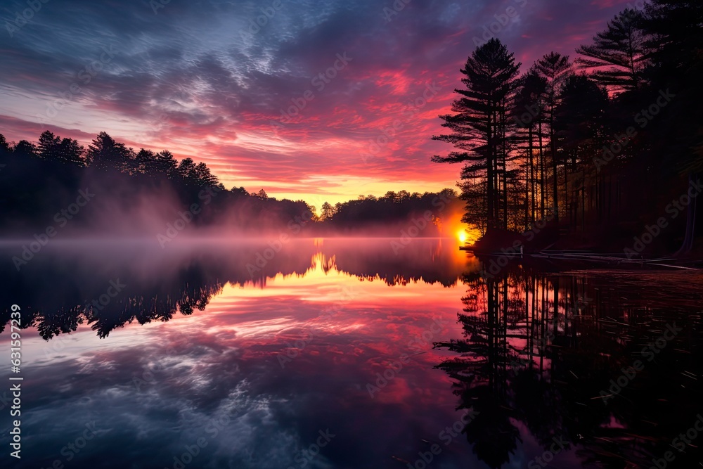 Indiana's Hoosier National Forest at Dawn: Petoka Lake Reflects the Beauty of America's National Forest. Generative AI