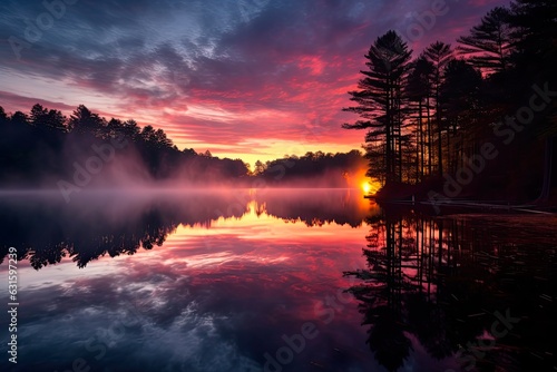 Indiana's Hoosier National Forest at Dawn: Petoka Lake Reflects the Beauty of America's National Forest. Generative AI photo