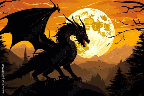 Mythical Dragon Silhouette. Mystical Creature Icon Set of Dragon, Fairy, and Beast Silhouettes for Tales and Legends. Generative AI
