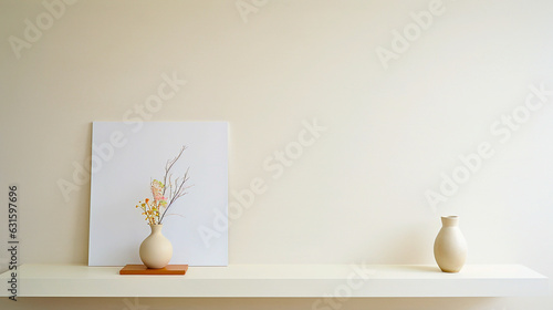 Minimalism is captured from eye level, showcasing a clean, balanced, and softly lit still-life scene, with a vase and plant. © Roberto