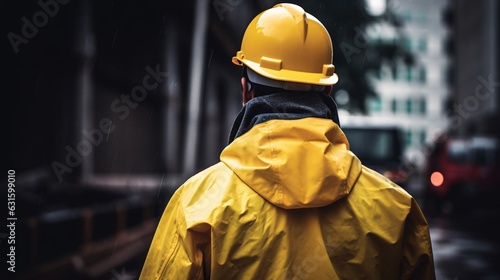 Construction Worker with White Helmet in Yellow Jacket, generative AI © Stockerl