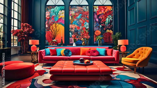 Wallpaper Mural A vibrant symphony of bold colors, patterns, and textures dance together, as maximalism celebrates artistic freedom and richness in interior design. Torontodigital.ca