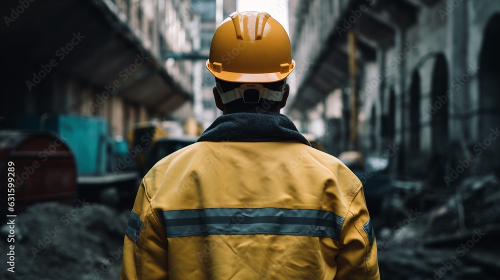 Construction Worker with White Helmet in Yellow Jacket, generative AI Construction Worker with White Helmet in Yellow Jacket, generative AI