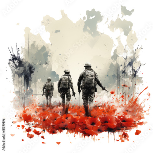 A powerful battlefield for Remembrance day t-shirt design, Generative Ai