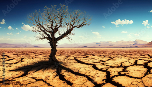 Barren landscape with parched soil and lifeless tree 26609