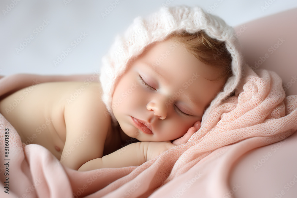 An authentic portrayal captures the serene slumber of a recently born infant, presenting a true-to-life depiction of peaceful baby sleep. Generative AI An authentic portrayal captures the serene slumber of a recently born infant, presenting a true-to-life depiction of peaceful baby sleep. Generative AI