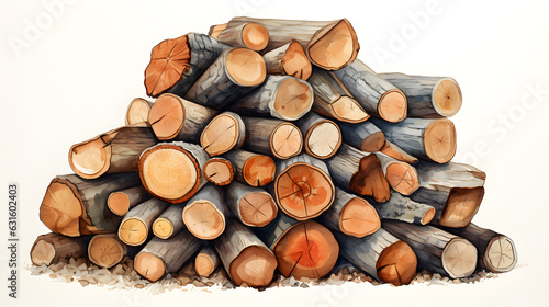 Cozy Warmth  Watercolor-Style Pile of Perfectly Stacked Firewood Logs 