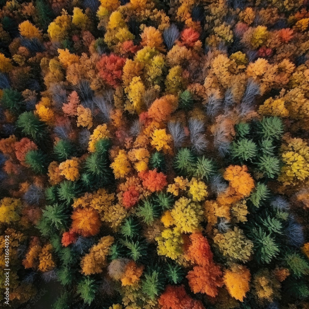 Aerial view of a wood in the autumn