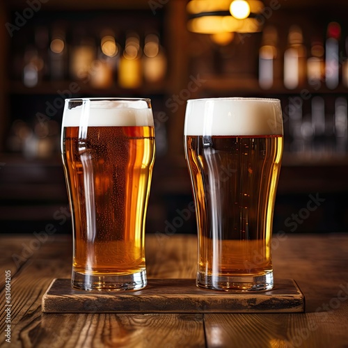 Pints of beer in a pub