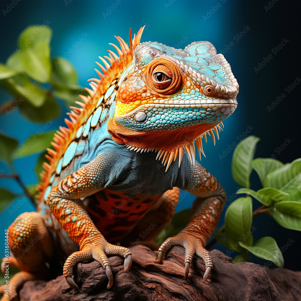 Obraz premium chameleon looking at camera AI generated, high quality 3D illustration