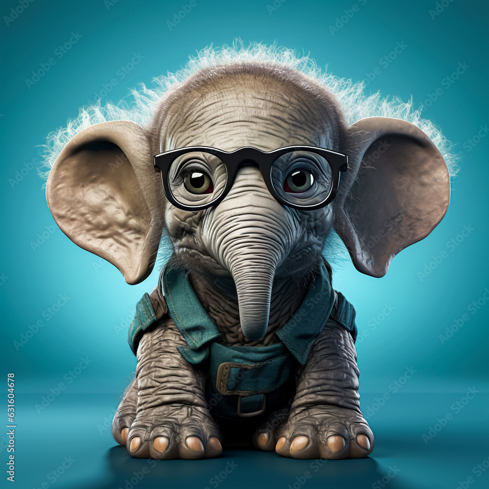 baby elephant with glasses in shirt AI generated, high quality 3D illustration baby elephant with glasses in shirt AI generated, high quality 3D illustration