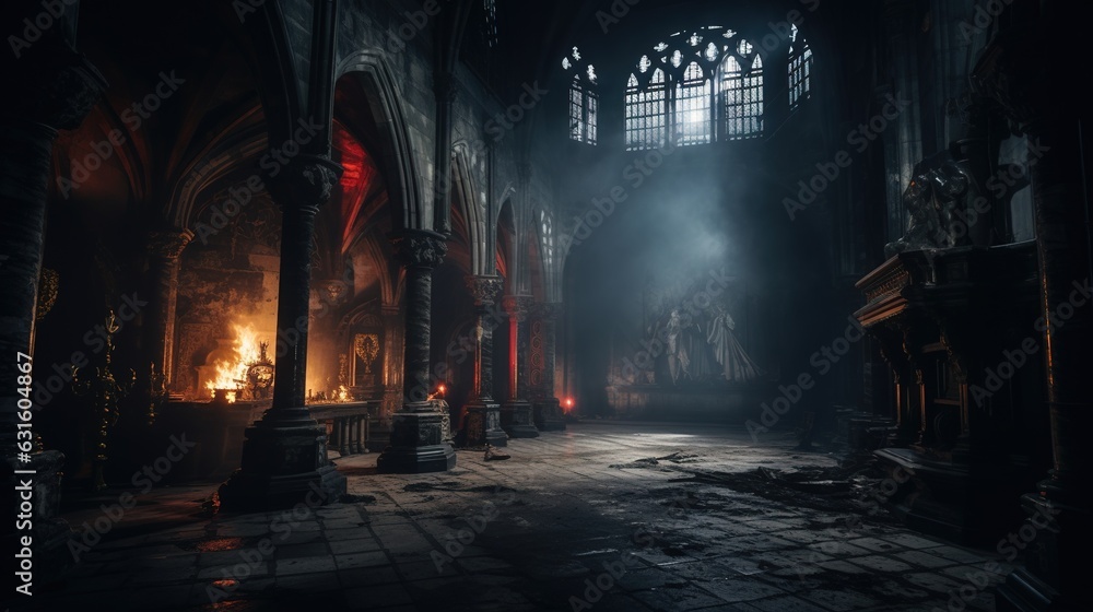 A Scary Interior Design of an Abandoned Medieval Castle lighted by some Candles. A Scary Interior Design of an Abandoned Medieval Castle lighted by some Candles.
