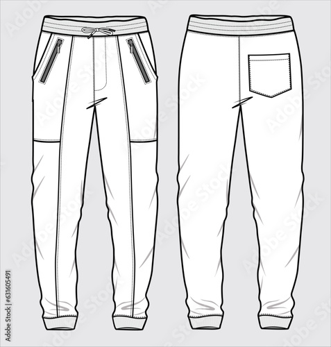 FRENCH TERRY CUT AND SEW JOGGERS WITH ZIPPER POCKET DETAIL DESIGNED FOR MEN YOUNG MEN AND TEEN BOYS IN VECTOR ILLUSTRATION