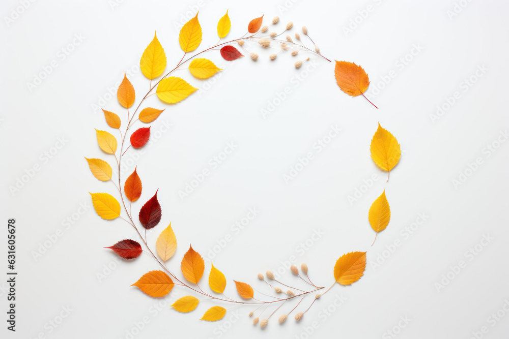 Graceful Fall Leaf Circle on White, Clean Design with Border Detail Graceful Fall Leaf Circle on White, Clean Design with Border Detail