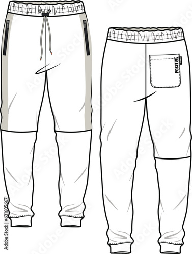 FRENCH TERRY CUT AND SEW JOGGERS WITH ZIPPER POCKET DETAIL DESIGNED FOR MEN YOUNG MEN AND TEEN BOYS IN VECTOR ILLUSTRATION