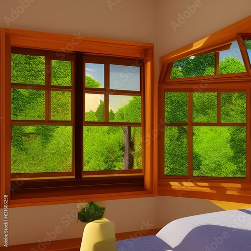 Nature View Window. Generative AI. Happy Home  03