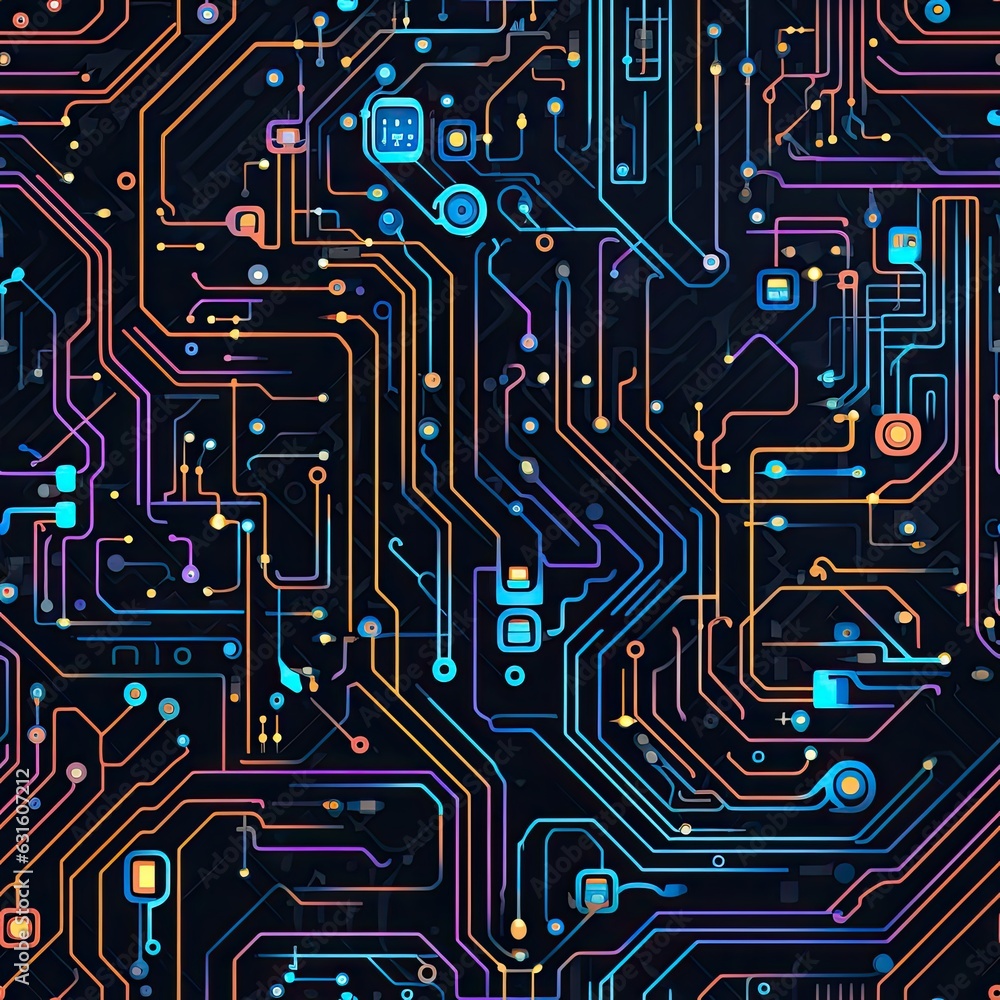 a seamless tileable texture of cybernetic circuitry futuristic circuitry patterns merge with cybernetic elements symbolizing the convergence of technology and life generative AI a seamless tileable texture of cybernetic circuitry futuristic circuitry patterns merge with cybernetic elements symbolizing the convergence of technology and life generative AI