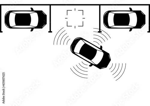 Smart Car with Remote Sensing and Sensor Parking System. Driverless or Autonomous Car. Smart Car Parking Sensor. Vector Illustration.  