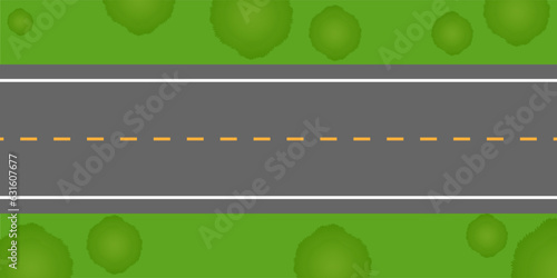 Highway or Asphalt Road Aerial Top View. Vector Illustration. 