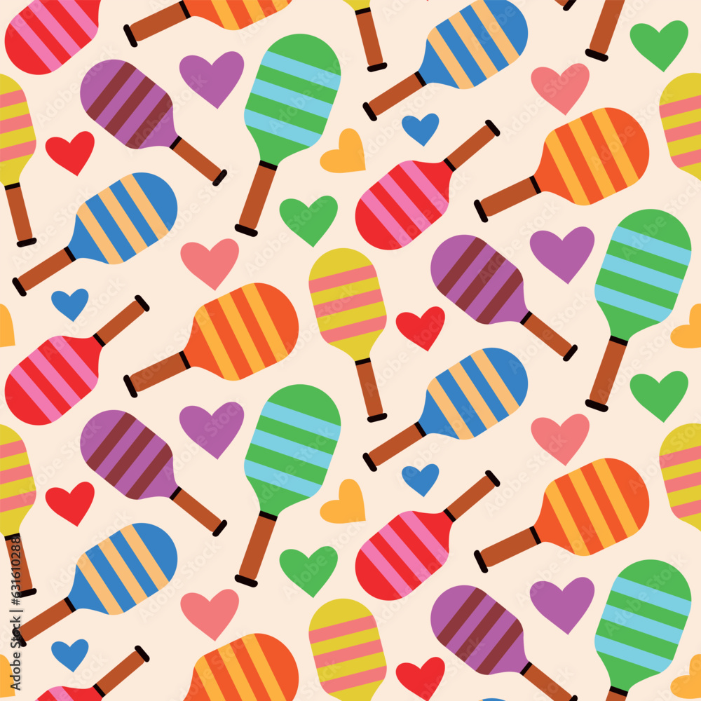 Simple pickle ball paddle seamless pattern with little hearts Simple pickle ball paddle seamless pattern with little hearts