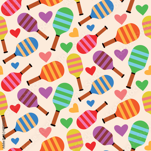 Simple pickle ball paddle seamless pattern with little hearts