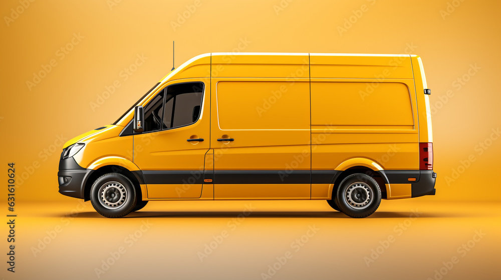 yellow cargo van delivery courier car vehicle transport from the side made with AI generative technology