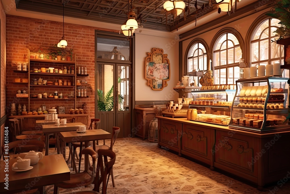 Charming Cafe: Aromatic Coffee, Delectable Pastries & Welcoming Atmosphere, generative AI