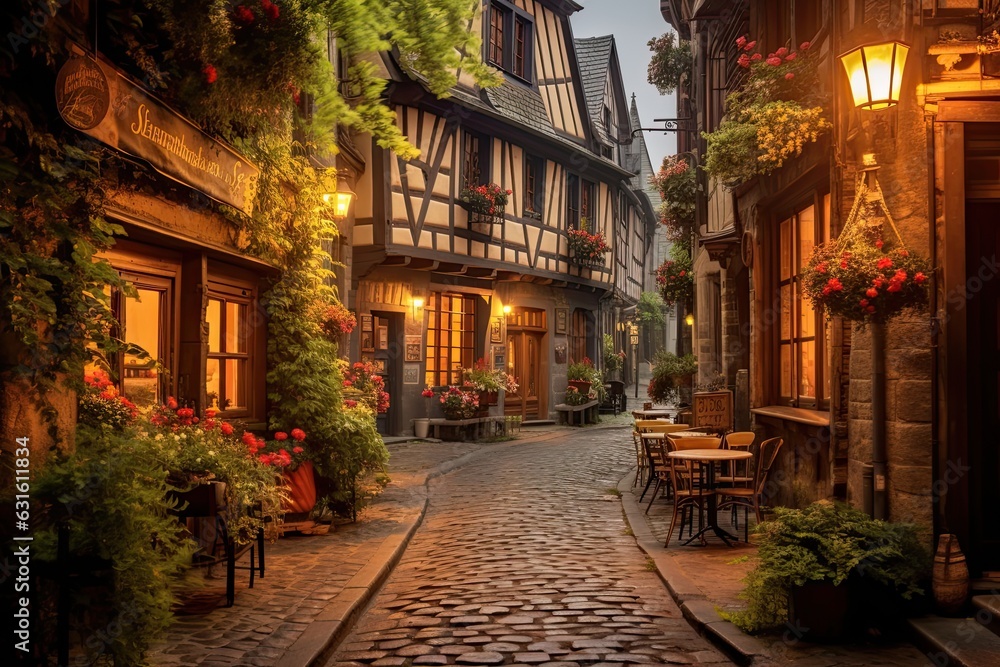Europe's Enchanting Village: Cobblestone Streets, Charming Cafes, and Historical Architecture, generative AI