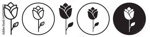Rose symbol Icon. Flat outlined black and white rose flower petal for romantic wedding florist to their valentine love blossom. Vector set collection of floral decoration leaf plant bud beauty perfume