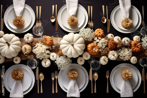 Fotobehang Modern table setting for fall holidays, thanksgiving, halloween, wedding with pu