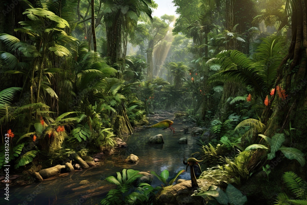 Exotic Plants and Wildlife in a Towering Rainforest: A Symphony of Nature, generative AI