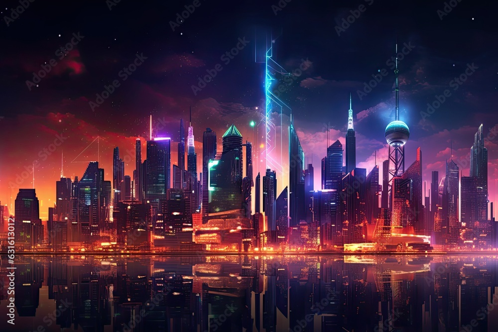 Sleek Skyscrapers, Advanced Technology, and Neon Lights: Exploring a Futuristic Cityscape, generative AI