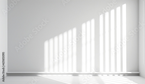 Empty white room with window light projected on the wall. AI generated