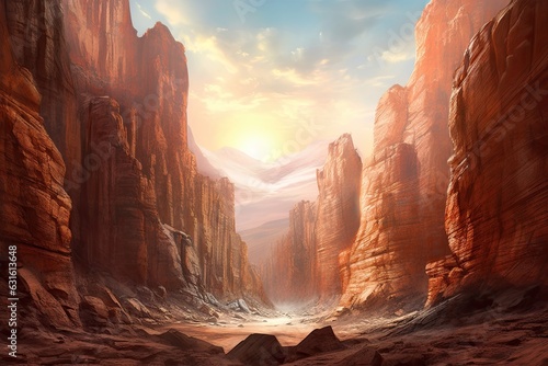 Captivating Canyon: Towering Cliffs, Rugged Rocks, and Vast Open Sky, generative AI