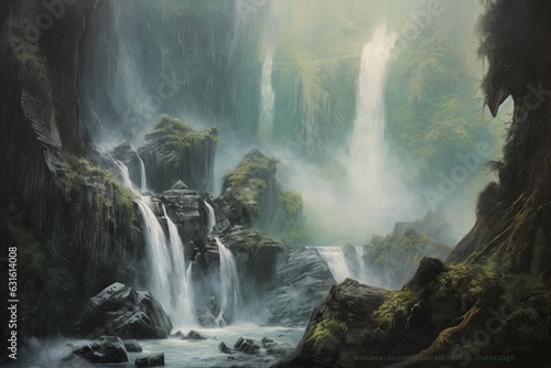A Majestic Waterfall - Cascading Water, Misty Spray, Soothing Rush, generative AI